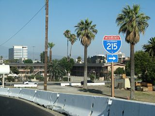 To Interstate 215, turn right (south) H Street. A rare two-digit sized Interstate 215 trailblazer is posted prior to the intersection with H Street.