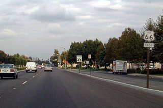 U.S. 66 was signed with these authentic U.S. 66 shields in Rancho Cucamonga as of 2002, but they were gone by 2007. Upon visiting in 2010, only historic U.S. 66 shields were posted, along with rare California 66 route markers and the occasional State Route 66 postmile marker. There were no California 66 shields to be found in this area. This section of California 66 is proposed to be given to local control.