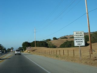 As eastbound California 68 approaches Toro County Park, it changes from a two-lane rural highway into a four-lane rural freeway. The freeway only extends for a few miles before changing back into a conventional highway west of Salinas.