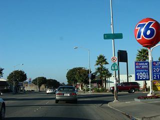 Eastbound California 68 meets San Miguel Avenue within the city of Salinas. From here, the state highway follows Main Street north to John Street, then turns east to follow John Street to its end at U.S. 101.