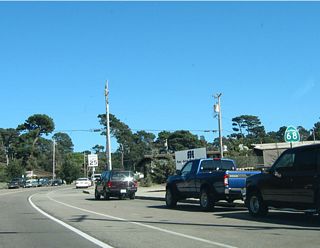 Eastbound California 68/Sunset Drive departs Pacific Grove and enters unincorporated Monterey County as it heads south for a rendezvous with California 1. California 68 will form the western boundary of the city of Monterey before meeting California 1/Juan Cabrillo Highway.