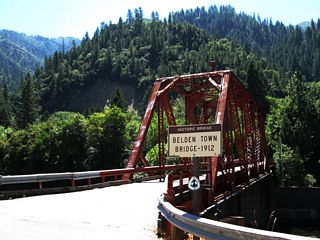 Belden Town Road crosses the North Fork of the Feather River between California 70 and Belden Town over the Belden Town Bridge.