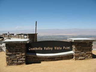 Overlooking Seven Level Hill, the Coachella Valley Vista Point offers views of the surrounding Coachella Valley, distant Indio Hills, and the various cities that occupy the valley. Downhill from here is a series of seven switchbacks on California 74 that lead into Palm Desert.