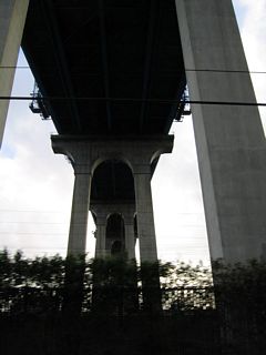 Now looking west from Old U.S. 101 (Harbor Drive), this view shows the underside of the San Diego-Coronado Bay Bridge from Barrio Logan.