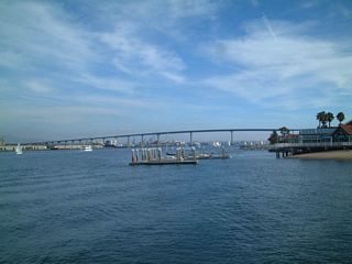 View of the San Diego-Coronado Bay Bridge as seen from the ferry landing about two blocks east of the northern terminus of Orange Avenue.