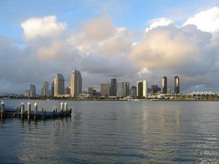 Viewing Downtown San Diego from the Coronado Ferry Landing in the city of Coronado.