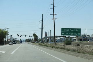 Westbound Main Street (former California 78 and California 111) approaches Old Highway 111 and Best Road. This used to be the point where California 78 and California 111 met before the Brawley Bypass opened to traffic.
