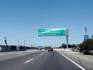 The next two exits on California 87 (Guadalupe Parkway) are: Exit 5, Interstate 280 (Sinclair Freeway) and Exit 6, Auzerais Street, California 82 (West San Carlos Street), Santa Clara Street, and Julian Street (all four streets under Exit 6 are served by a collector distributor lane arrangement with multiple off-ramps through downtown San Jose).