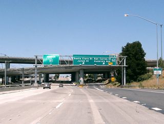 Immediately thereafter, northbound California 87 reaches Exit 6, Auzerais Street, California 82 (West San Carlos Street), Santa Clara Street, and Julian Street to downtown San Jose. Use Santa Clara Street west to reach California 82 and The Alameda northbound.