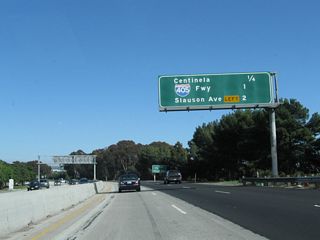 The next three exits along California 90 (Marina Freeway) east are: Exit 1B, Centinela Avenue; Exit 2, Interstate 405 (San Diego Freeway); and Exit 3, Slauson Avenue (end freeway).