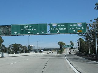Eastbound California 90 meets Exit 2, Interstate 405 (San Diego Freeway). Interstate 405 (San Diego Freeway) travels south to Long Beach, Irvine, and San Diego or north to Santa Monica, Santa Clarita, and Sacramento.