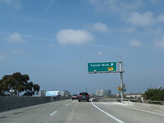 Westbound California 90 (Marina Freeway) reaches Exit 1C, Culver Boulevard.
