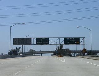 Westbound California 90 (Marina Freeway) meets Exit 2, Interstate 405 (San Diego Freeway) north to Sacramento and Bakersfield. There is no ramp from California 90 west to Interstate 405 south.