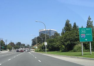 Eastbound Slauson Avenue at the right turn onto California 90 (Marina Freeway) to Interstate 405 north.