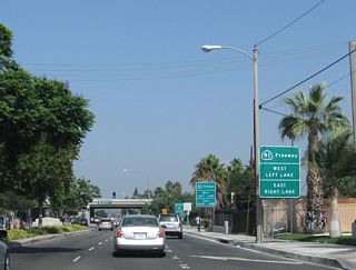 Euclid Street north at the exchange with SR 91 in the city of Anaheim.