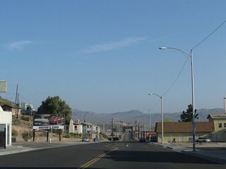 Historic U.S. 66 and U.S. 91 divide in downtown Barstow, at the intersection of Business Loop I-15 (Main Street) and First Avenue. This view looks north on First Avenue after the Historic U.S. 66 (Main Street) intersection.