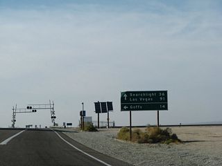 U.S. 95 remains north through Piute Valley to Nevada State Route 164 (Nipton Road) at Searchlight. The BNSF Railroad returns to U.S. 95 from Ibus and parallels Historic U.S. 66 west to Essex.