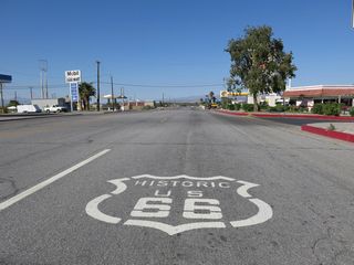 Historic U.S. 66 continues north along Broadway Street (old U.S. 95) alongside Business Loop I-40 and County Route 66 toward Downtown Needles.