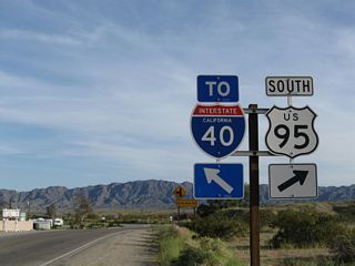 Historic U.S. 66 separates from U.S. 95 at Parker Junction in south Needles. Following Five Mile Road, Historic U.S. 66 leads back to Interstate 40, which connects to the next drivable portion of old U.S. 66 at Park Moabi.