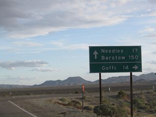 Goffs is 14 miles to the west along old U.S. 66 while U.S. 95 south continues with Historic U.S. 66 east 17 miles to Needles.