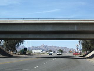 The succeeding left turn from Intake Boulevard connects with Interstate 10 west to Los Angeles.