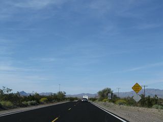 Angling northwest, U.S. 95 crosses Vidal Wash across an area subject to flash floods during monsoonal thunderstorms.