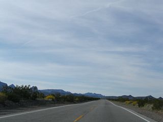 The Mopah Range appears in the distance along a fairly linear stretch leading U.S. 95 northwest out of Vidal Valley.