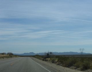 U.S. 95 passes under a 500kV Southern California Edison power line that leads from the Mohave substation near Laughlin southwest to the Devers substation in Hesperia.