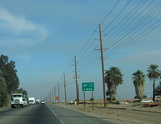 Eastbound California 98 approaches California 7, which travels north to Interstate 8 and south to the Calexico Port of Entry.