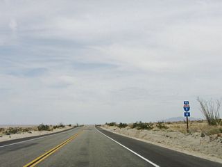 A small trailblazer for Interstate 8 is posted after the transition ramp from eastbound Interstate 8 to eastbound California 98. Continue east along California 98 to north Imperial County Route S-2 to return to Interstate 8.