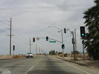 Imperial County Route S-31 south concludes at this traffic signal with California 98 west of Calexico.
