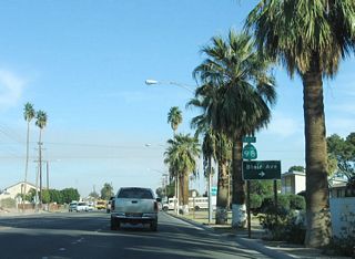 Approaching Blair Avenue, eastbound California 98 is signed with this reassurance shield in eastern Calexico.
