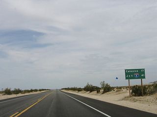 This mileage sign provides the distance to Calexico (17 miles) and Interstate 8 (41 miles).