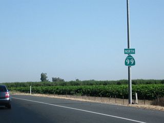A California 99 reassurance shield is posted after the on-ramp from Avenue 24.