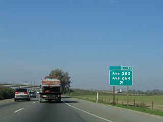 Northbound California 99 meets Exit 92, Avenue 260 and Avenue 264. This exit connects to the site of Tagus, located off old U.S. 99 (frontage road on west side of freeway adjacent to railroad tracks).