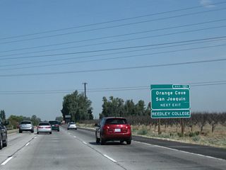 Use Manning Avenue west to Bowles, Raisin City, San Joaquin, and Interstate 5 Exit 365. To the east, Manning Avenue passes through Parlier and Reedley before ending at California 63. Access to Orange Cove is afforded via CR J-19 (Hills Valley Road) north.