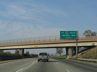 The next exit along California 99 north is Exit 130, Jensen Avenue to California 41 south (one mile). Use Jensen Avenue west to connect with the southbound California 41 freeway, as there is no direct ramp from California 99 north to California 41 south.