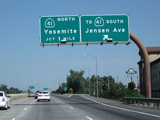 Northbound California 99 reaches Exit 130, Jensen Avenue (to California 41 south) in southern Fresno. The next exit along California 99 north is Exit 131, California 41 (Yosemite Freeway) north. As Fresno has expanded its population, it has also expanded its freeway system. As recently at the early 1990s, the only freeways in town were California 99 and parts of California 41 north of California 99. With an infusion of local sales tax dollars, the freeway system now includes extensions to the California 41 freeway and new freeways for California 168 and California 180.