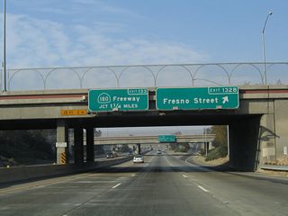 Northbound California 99 reaches Exit 132B, Fresno Street east to downtown Fresno and Civic Center. The next interchange along California 99 north is Exit 133, California 180 east to Sequoia-Kings Canyon National Park and west to Mendota.