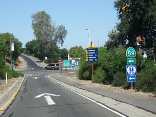 Turn left at the bottom of the off-ramp to California 59 south.