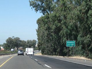 California 99 enters the city of Atwater ("Community Pride City Wide"), which had a population of 28,168 as of the 2010 Census and was incorporated on August 16, 1922.