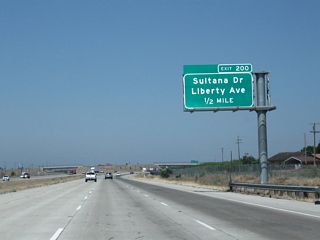 The next exit along California 99 north is Exit 200, Sultana Drive and Liberty Avenue. Use Exit 200 to Arena Way, Peach Avenue, and Hunter Road.
