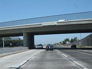 "City of Ceres" is engraved into the overpass that carries Whitmore Avenue over California 99.