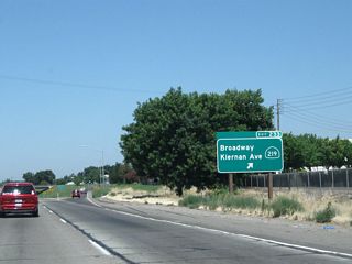 Northbound California 99 meets Exit 233, east California 219 (Kiernan Road) to McHenry and West Broadway to Salida.