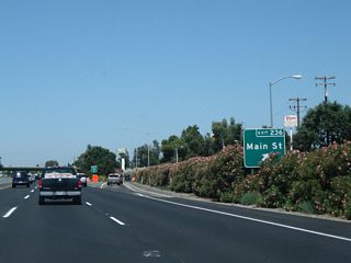 Northbound California 99 meets Exit 236, Main Street in Ripon.
