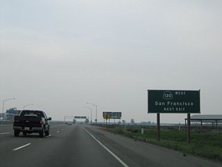 California 120 is a major east-west corridor across central California. After passing this interchange, eastbound California 120 merges onto northbound California 99, albeit briefly. Use California 120 west to San Francisco and all Bay Area destinations.