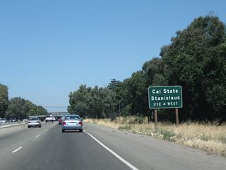 California State University-Stanislaus has a campus in Stockton, but this sign is interesting for omitted the state shield outline around the "4."