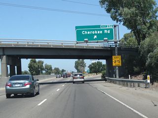 Northbound California 99 meets Exit 256, Cherokee Road.