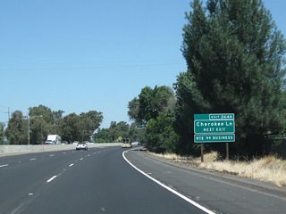 California 99 Business (signed here as "Route 99 Business") follows Historic U.S. 99 along Cherokee Lane north through Lodi, returning to the freeway at Exit 267. Historically, U.S. 99 shared alignment with U.S. 50 (Lincoln Highway) between Stockton and Sacramento.
