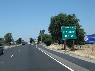 Northbound California 99 meets Exit 272, Collier Road. Like Jahant Road, Peltier Road, and Acampo Road, Collier Road travels east-west in northern San Joaquin County. Each of these county-maintained roads are spaced by approximately one mile apart from each other.